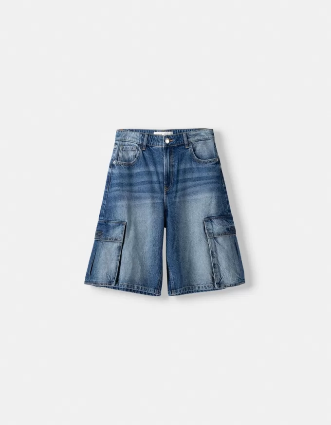 Bermuda cargo larghi in denim