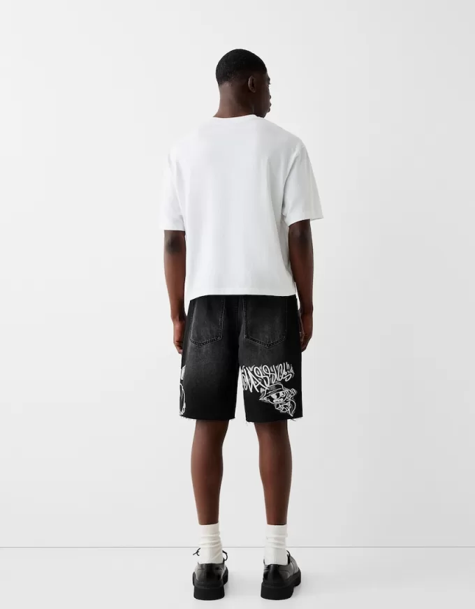 Bermuda in denim stampato