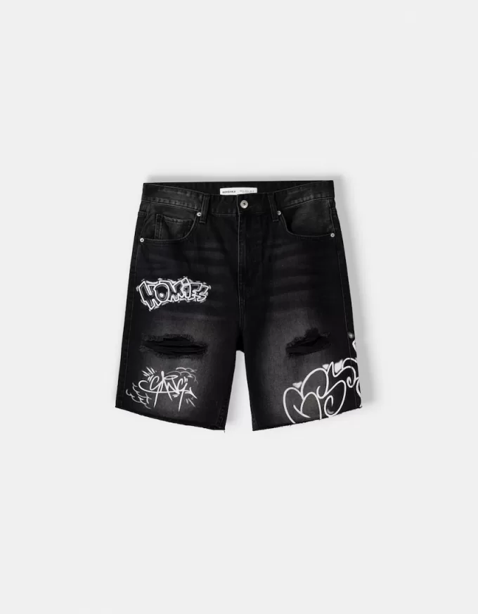 Bermuda in denim stampato