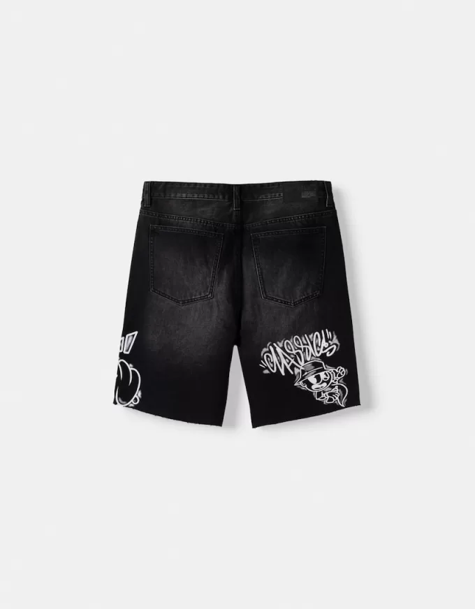 Bermuda in denim stampato