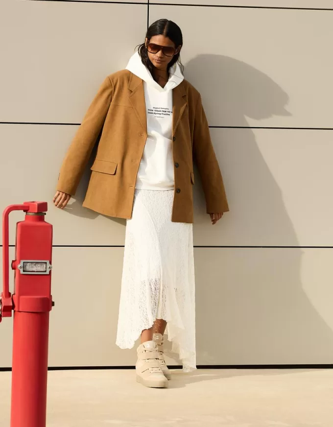 Blazer in finta pelle scamosciata