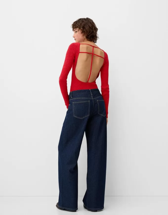 Body a maniche lunghe con schiena scoperta