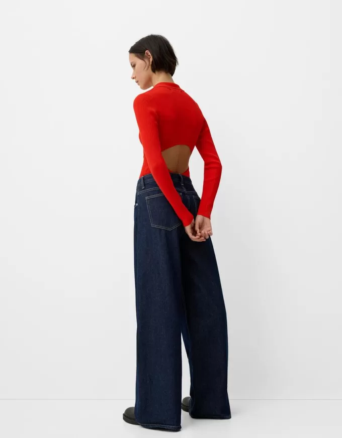 Body con colletto a polo ritagliato a maniche lunghe