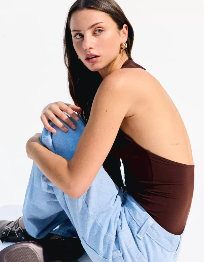 Body con spalline drappeggiate SERIE BERSHKA