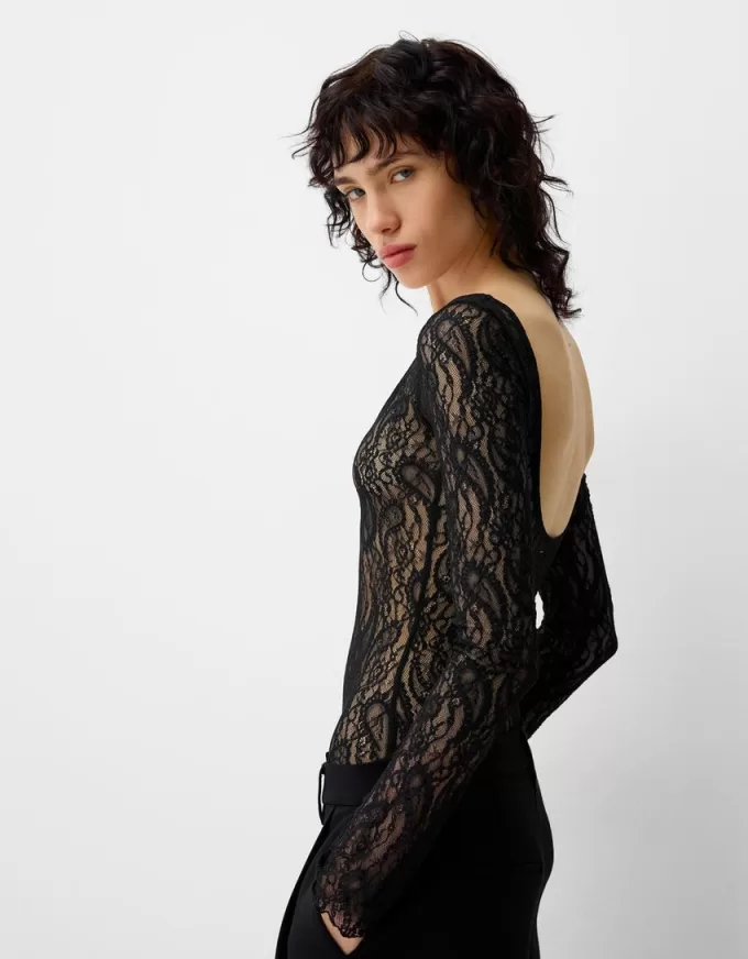 Body in pizzo a maniche lunghe