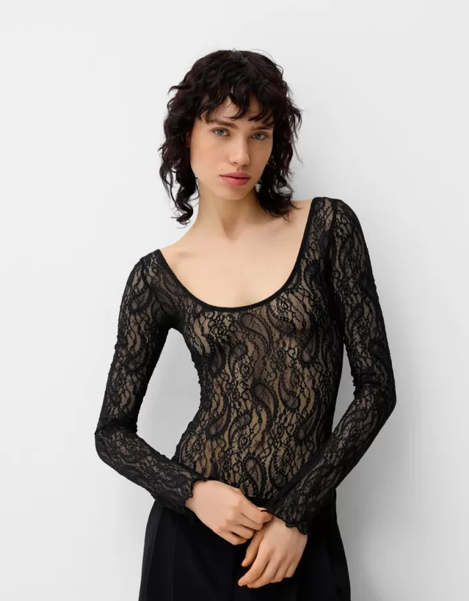 Body in pizzo a maniche lunghe