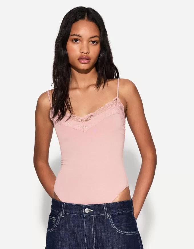 Body in pizzo biondo con spalline