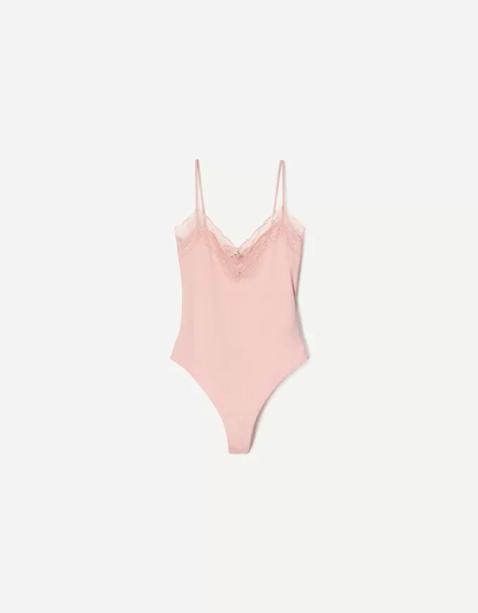 Body in pizzo biondo con spalline