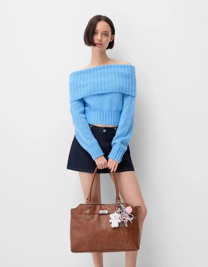 Borsa effetto pelle con perline