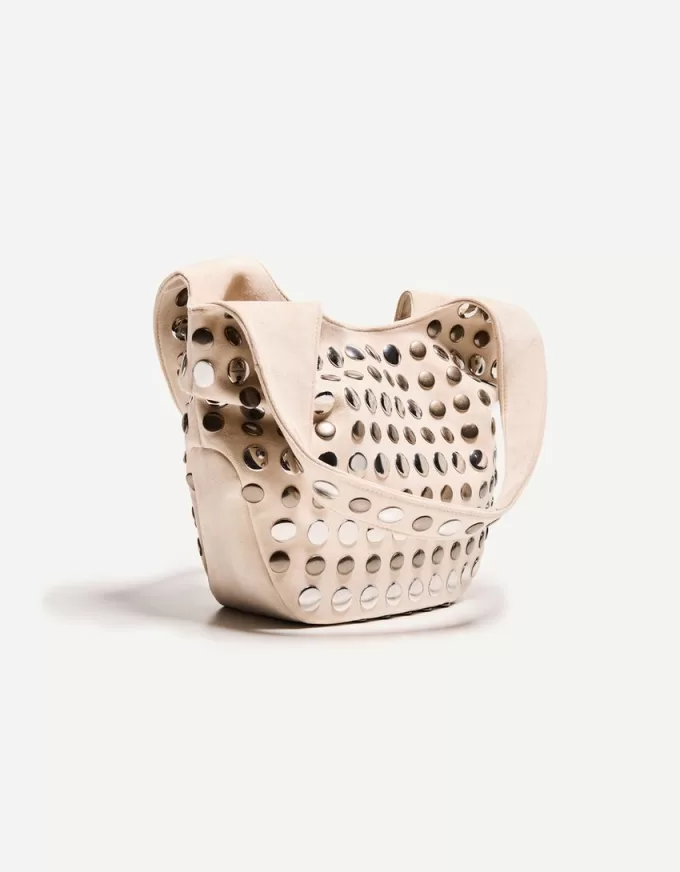 Borsa in finta pelle scamosciata borchiata