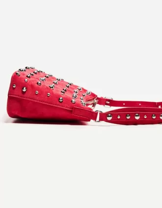 Borsa in finta pelle scamosciata borchiata