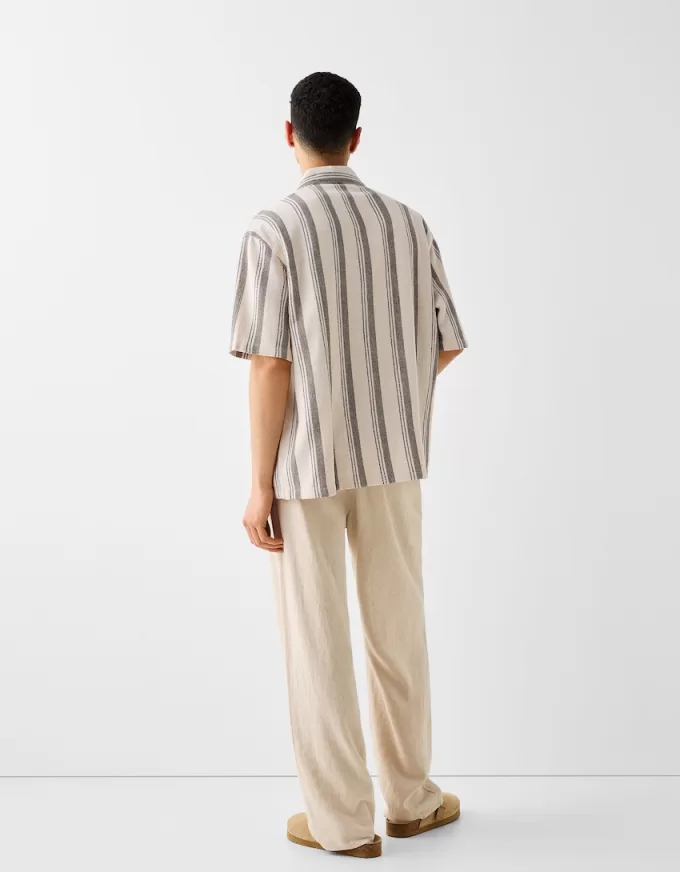 Camicia a maniche corte a righe rustiche