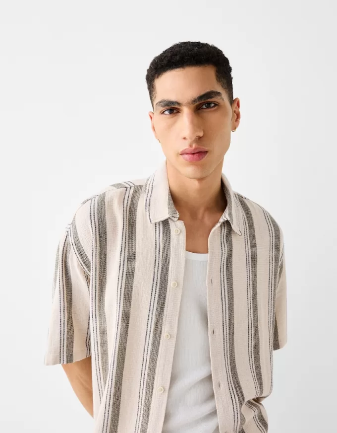 Camicia a maniche corte a righe rustiche