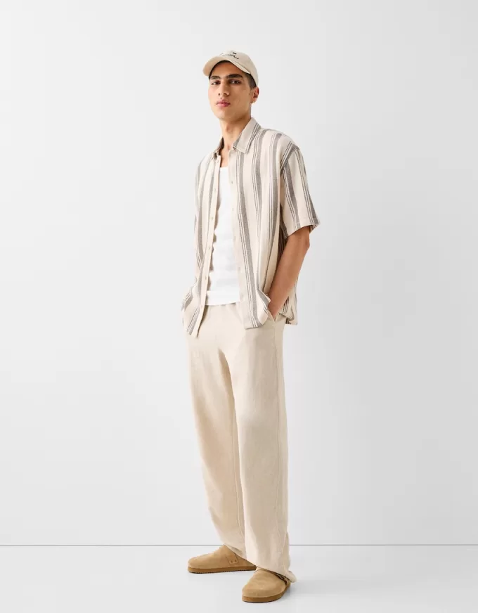 Camicia a maniche corte a righe rustiche