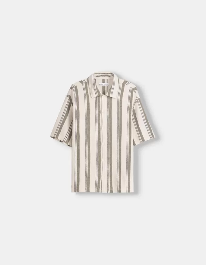 Camicia a maniche corte a righe rustiche