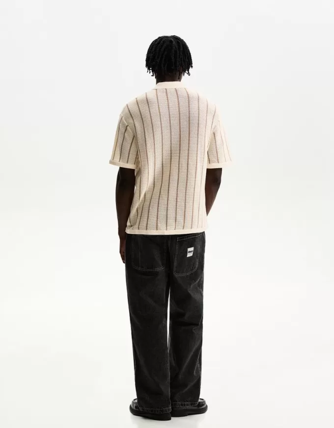 Camicia a maniche corte testurizzata a righe