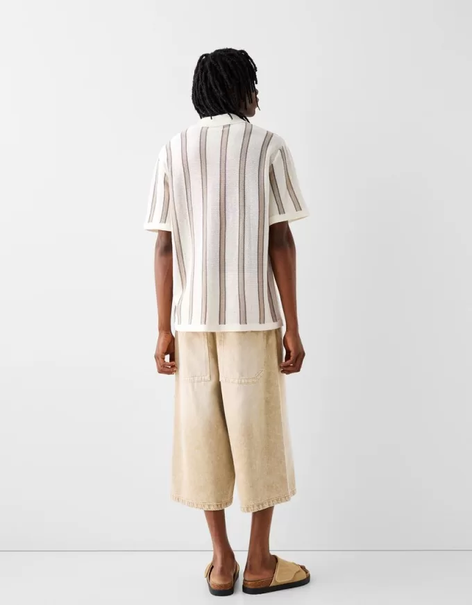 Camicia a maniche corte testurizzata a righe