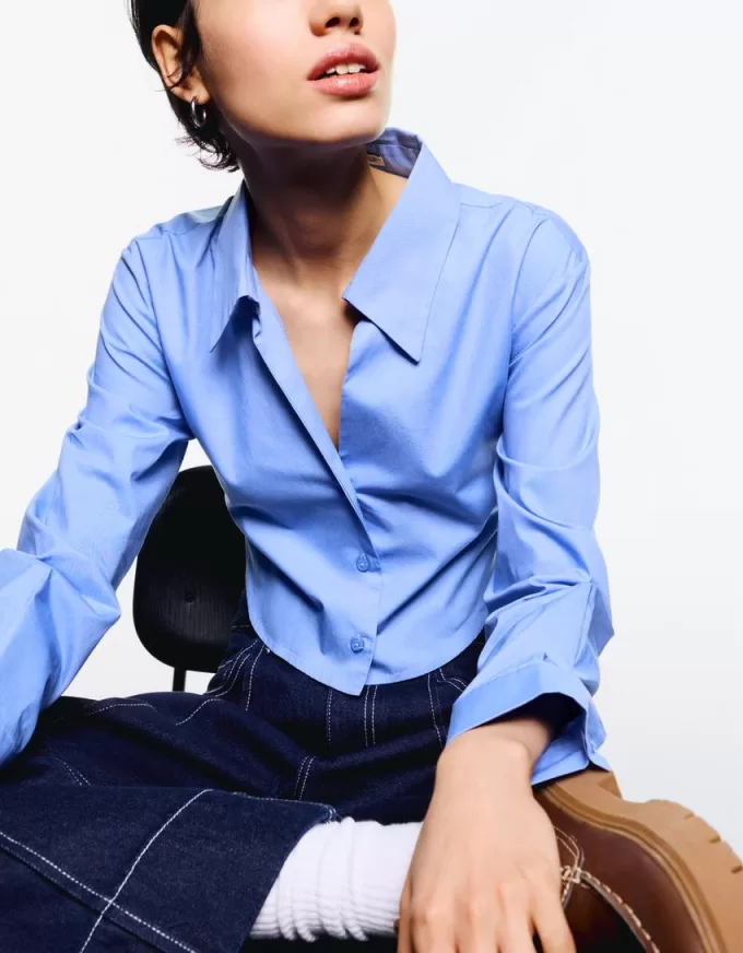 Camicia corta in popeline con lacci