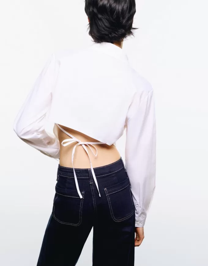 Camicia corta in popeline con lacci