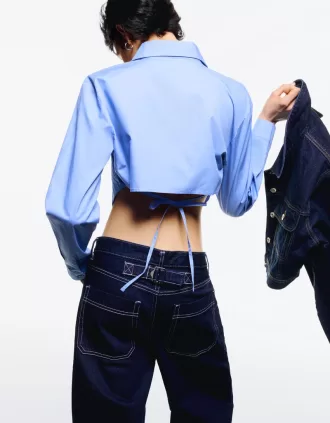 Camicia corta in popeline con lacci