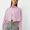 Camicia cropped in popeline con taschino