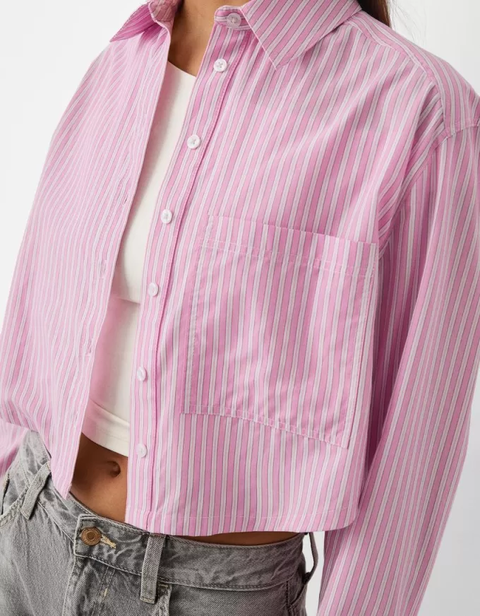 Camicia cropped in popeline con taschino