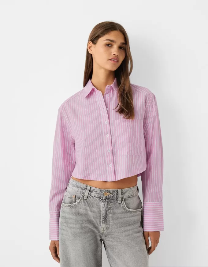 Camicia cropped in popeline con taschino
