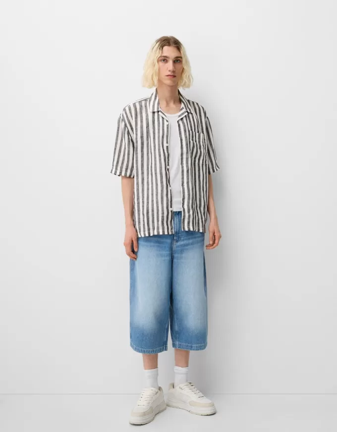 Camicia in misto lino a maniche corte