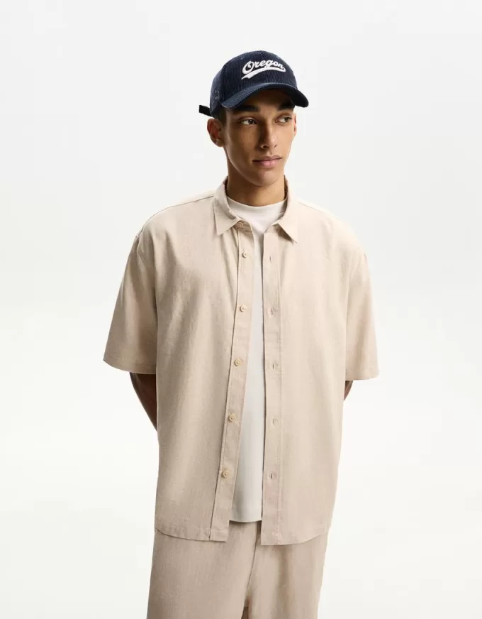 Camicia in misto lino a maniche corte