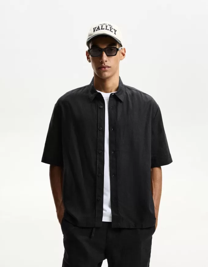 Camicia in misto lino a maniche corte