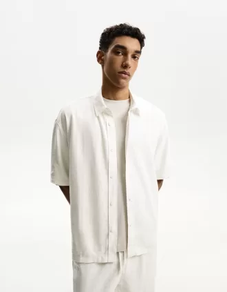 Camicia in misto lino a maniche corte