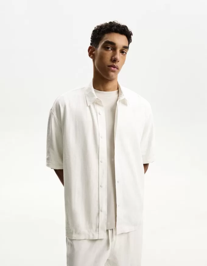 Camicia in misto lino a maniche corte