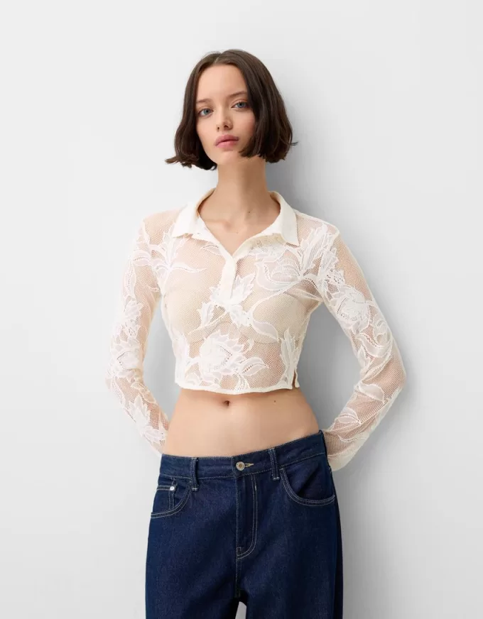 Camicia jacquard cropped