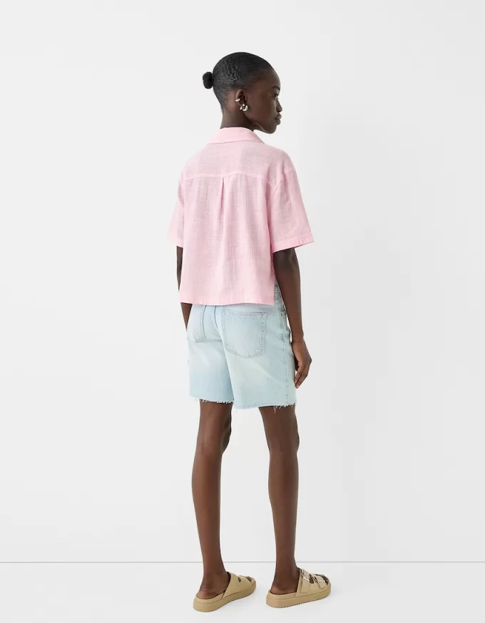 Camicia rustica testurizzata a maniche corte