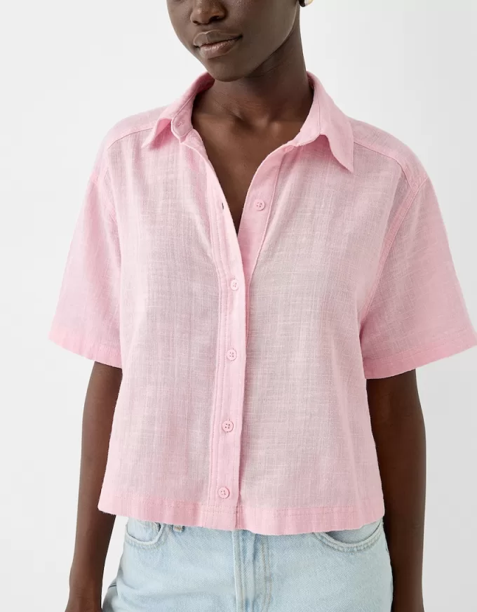 Camicia rustica testurizzata a maniche corte