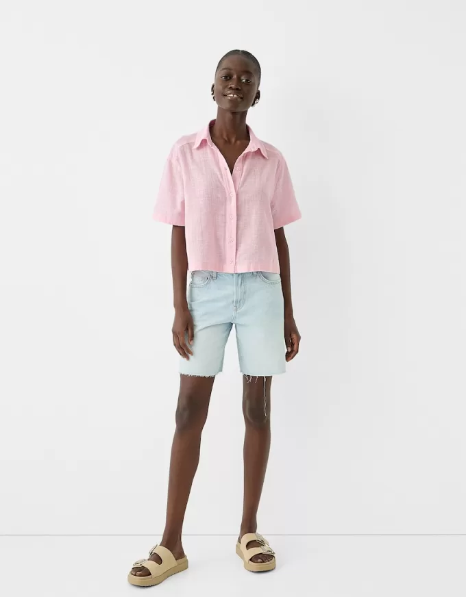 Camicia rustica testurizzata a maniche corte