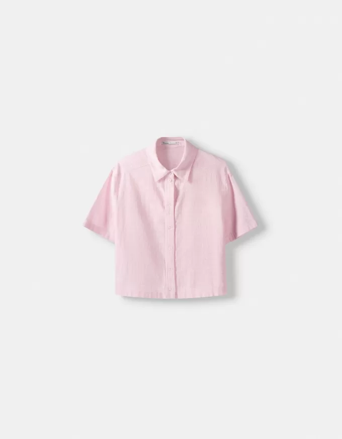 Camicia rustica testurizzata a maniche corte