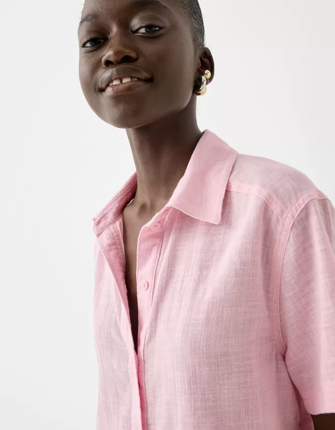 Camicia rustica testurizzata a maniche corte