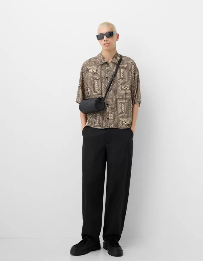 Camicia squadrata stampata a maniche corte