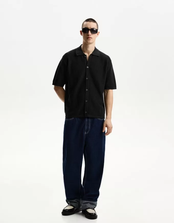 Camicia testurizzata a maniche corte