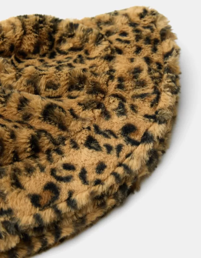 Cappello da pescatore in pelliccia sintetica con stampa animalier