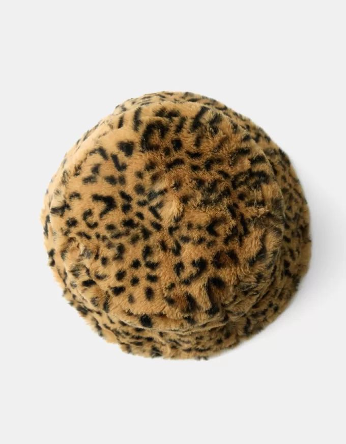 Cappello da pescatore in pelliccia sintetica con stampa animalier