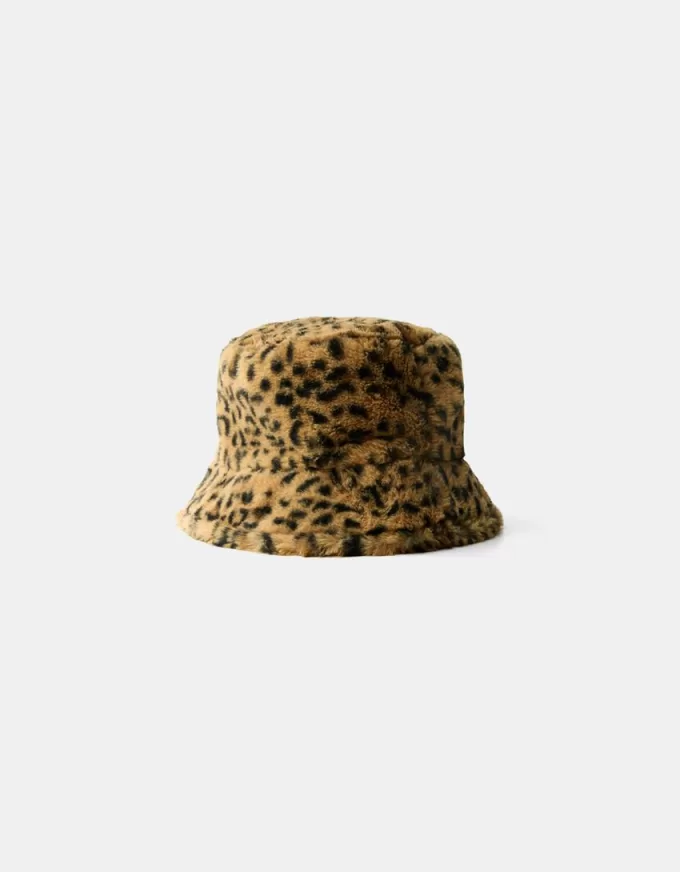 Cappello da pescatore in pelliccia sintetica con stampa animalier