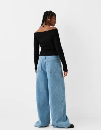 Cardigan Bardot in maglia a trecce con cerniera