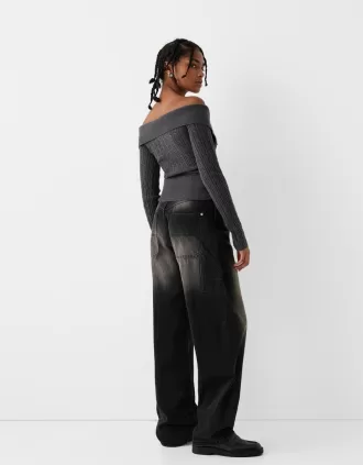 Cardigan Bardot in maglia a trecce con cerniera