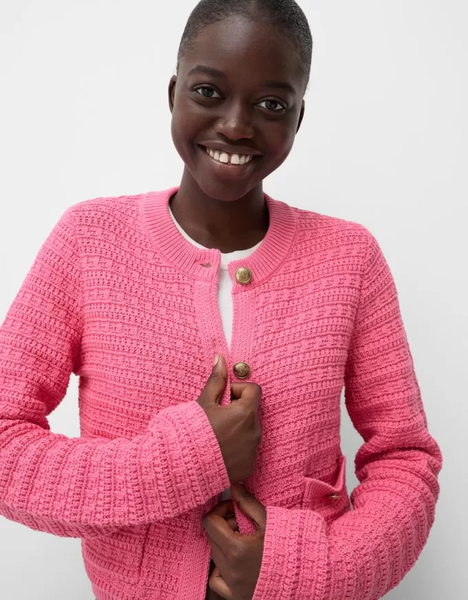 Cardigan girocollo testurizzato