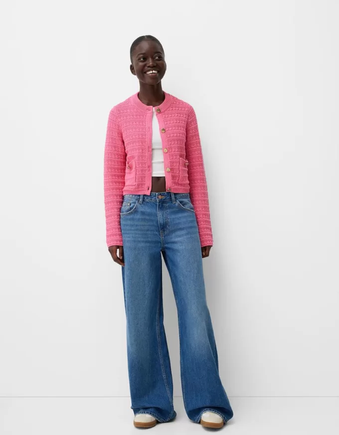 Cardigan girocollo testurizzato