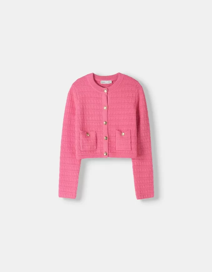 Cardigan girocollo testurizzato