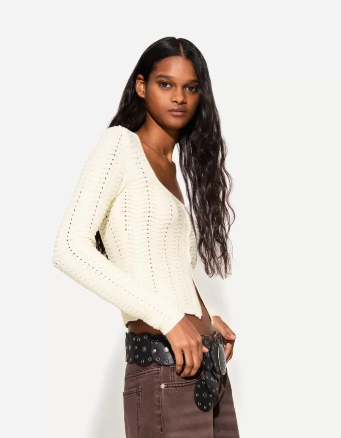 Cardigan in maglia aperta con scollo rotondo