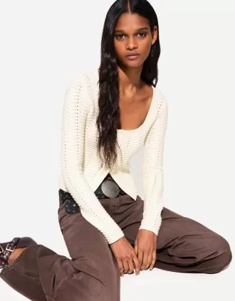 Cardigan in maglia aperta con scollo rotondo